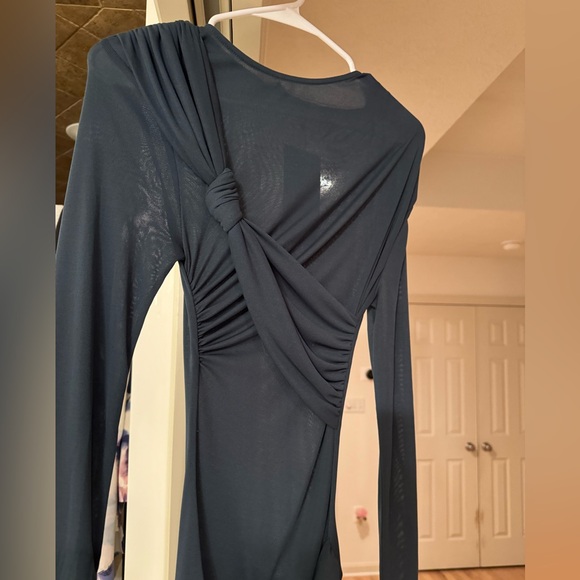 NWT Zara Knotted Asymmetric Metric Dress - Blue Gray Small - Picture 13 of 16